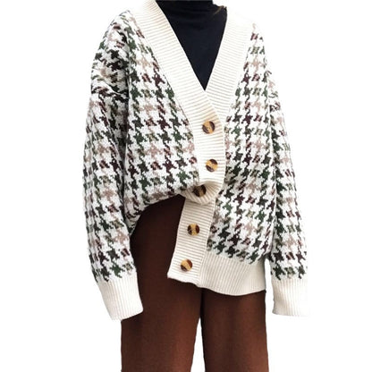 Veste en tricot à carreaux pour femmes avec boutons vintage Chic und Stil