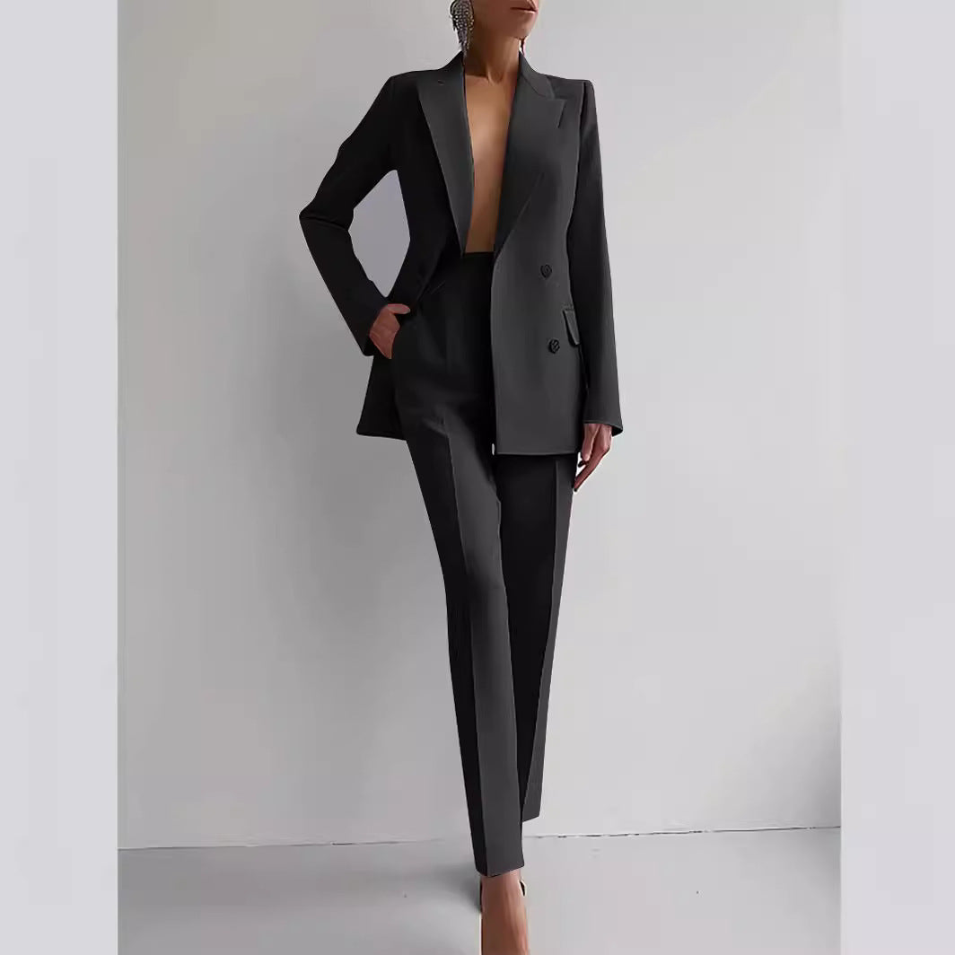Dames Ensemble de pantalon blazer double élégant Chic und Stil