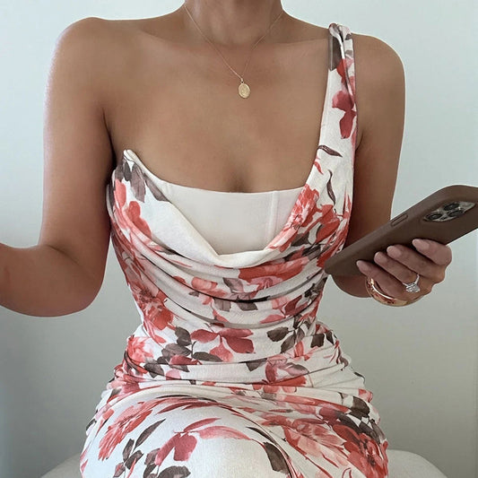 Robe moulante à col cowl en fleurs pour femmes Chic und Stil