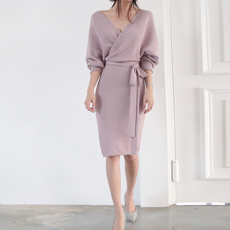 Robe en tricot pour femmes avec effet drapé et ceinture à boutons Chic und Stil