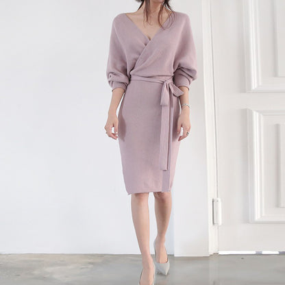 Robe en tricot pour femmes avec effet drapé et ceinture à boutons Chic und Stil
