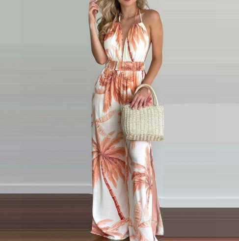 Combinaison halter femme avec jambes larges et fentes latérales Chic und Stil
