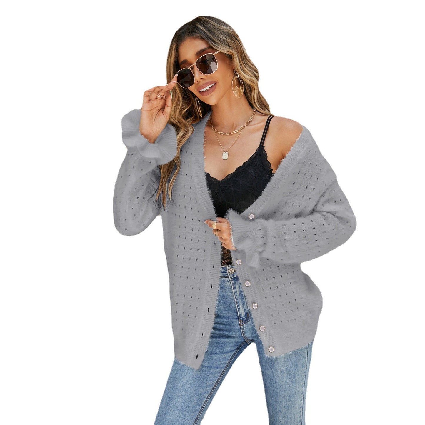 Dame cardigan avec motif ajouré Chic und Stil