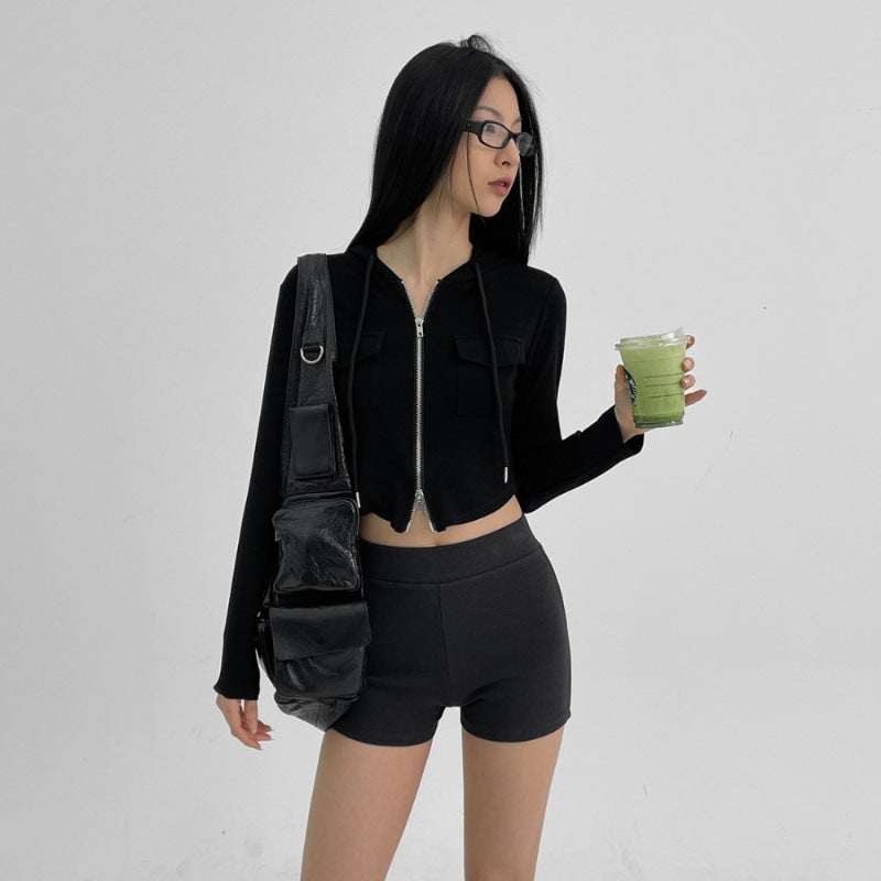 Veste de loisirs courte pour femme avec fermeture éclair et capuche Chic & Stil