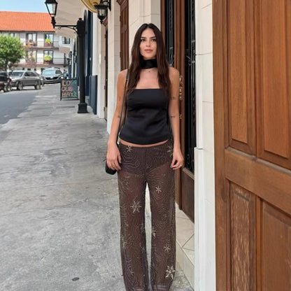 Elegant transparent Palazzohos pants for women with sparkling applications Chic and Style