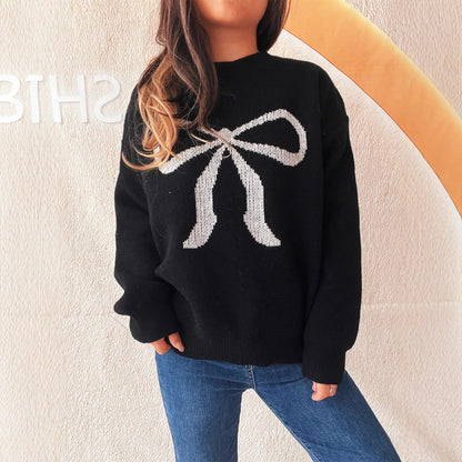 Dames pull douillet avec motif de nœuds ludique Chic und Stil