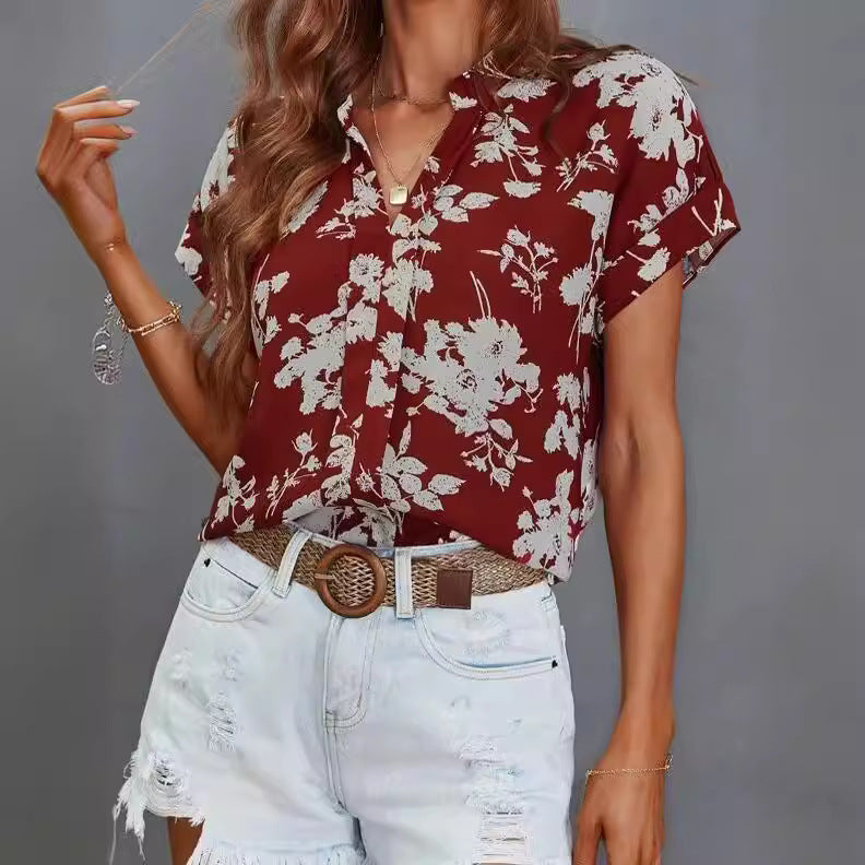 Blouse décontractée pour femmes avec motif floral et courte patte de boutonnage Chic und Stil