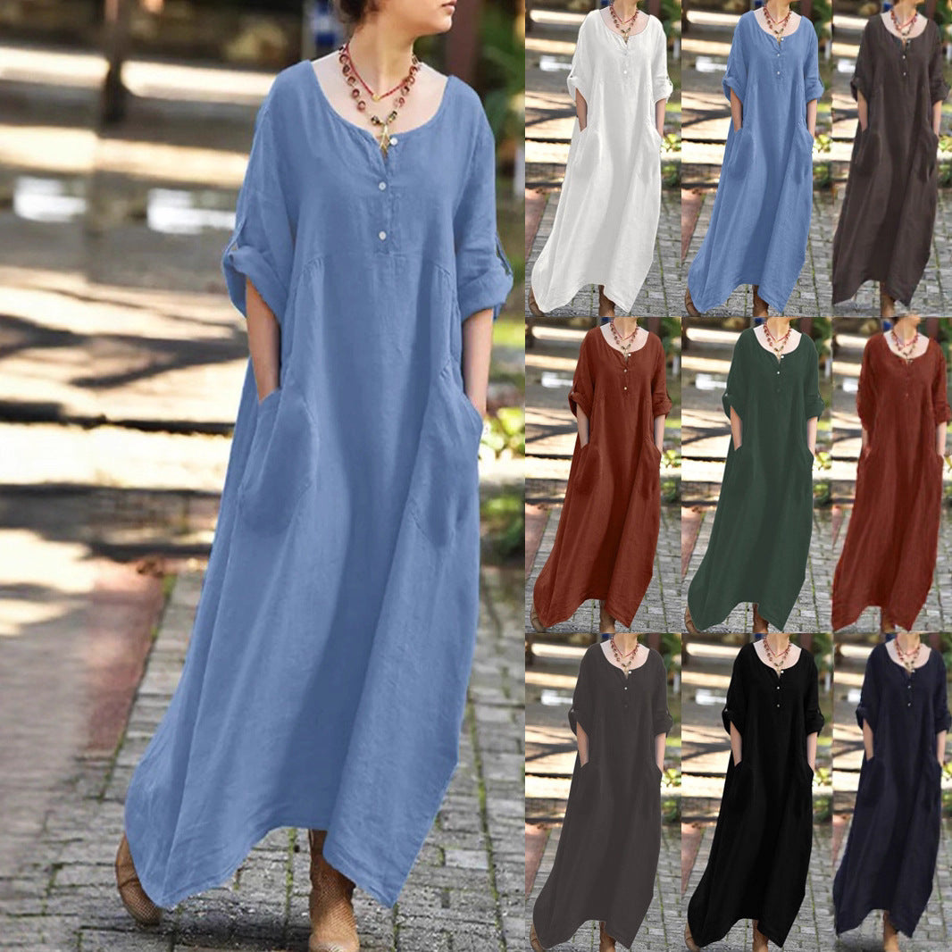 Robe longue pour femmes avec détails de boutons et poches pratiques Chic und Stil