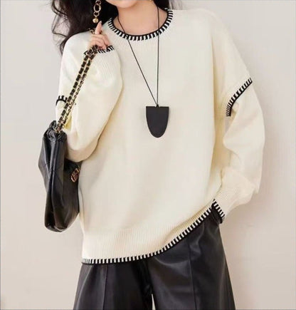 Pull en tricot décontracté pour femmes avec col rond large et motif à rayures de transition Chic und Stil
