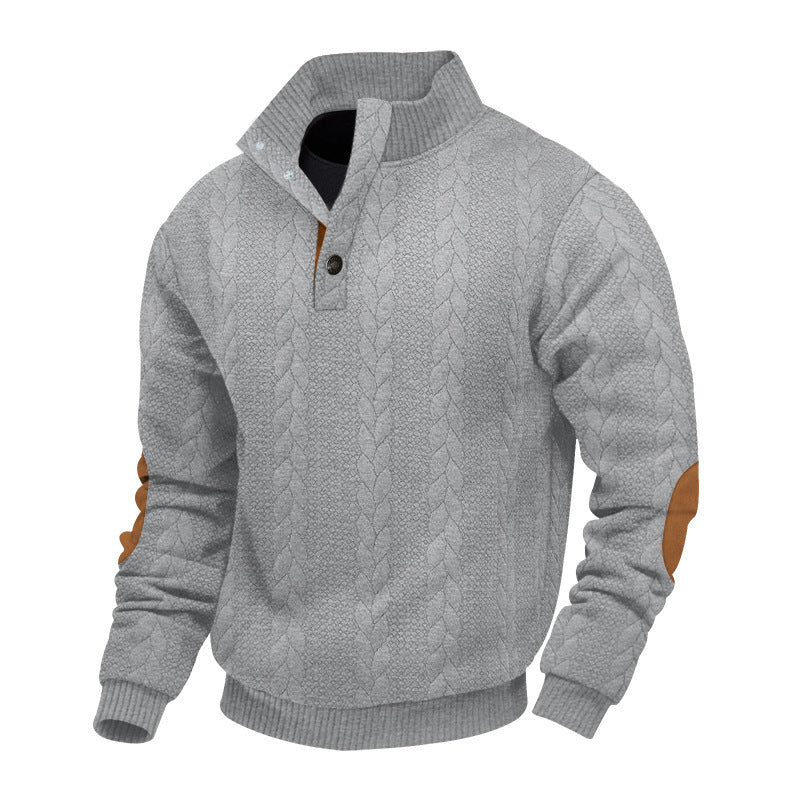 Men's fleece pullover with textured cable knit pattern and modern stand-up collar Chic and style