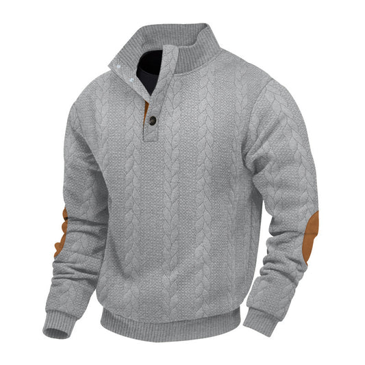 Men's fleece pullover with textured cable knit pattern and modern stand-up collar Chic and style