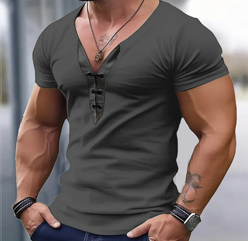 T-shirt tendance pour hommes à col en V avec boutonnière Chic und Stil