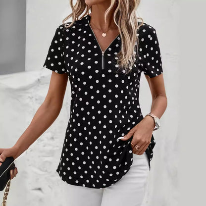 Dames à pois Zip-Up Top Chic und Stil