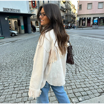 Fringed jacket for women in soft faux leather Chic und Stil