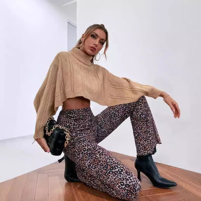 Dames cropped col roulé en tricot torsadé Chic und Stil