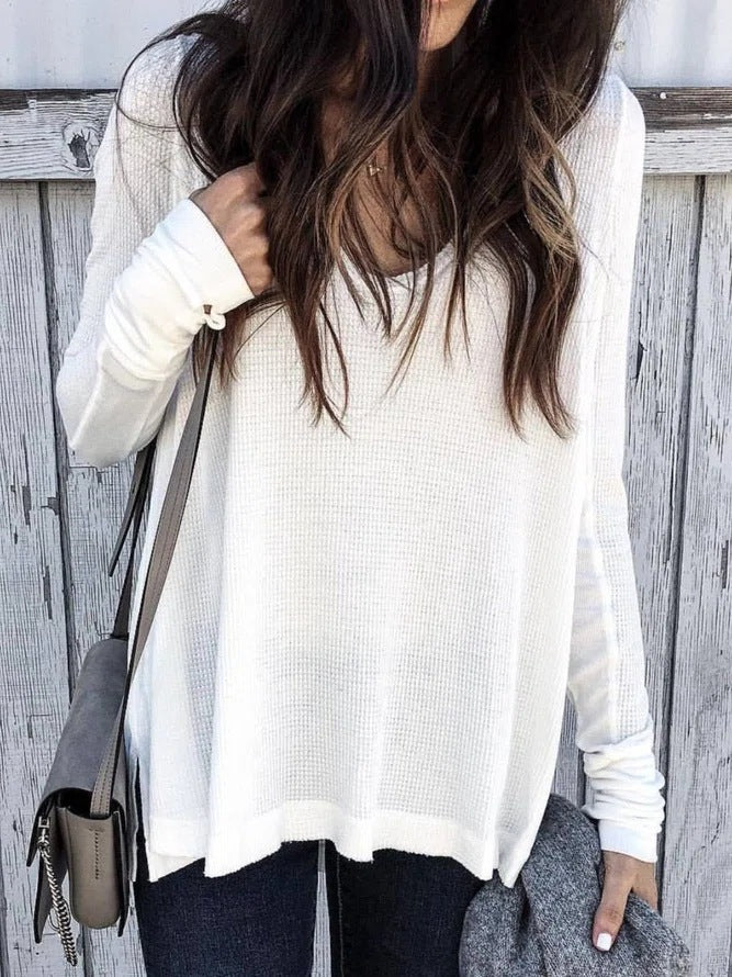 Femme pull décontracté à mailles gaufrées à manches allongées Chic und Stil