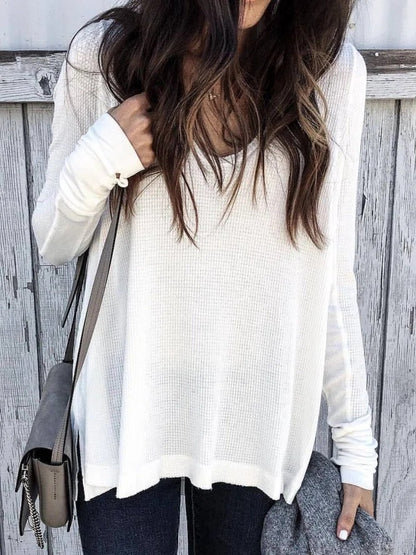 Femme pull décontracté à mailles gaufrées à manches allongées Chic und Stil