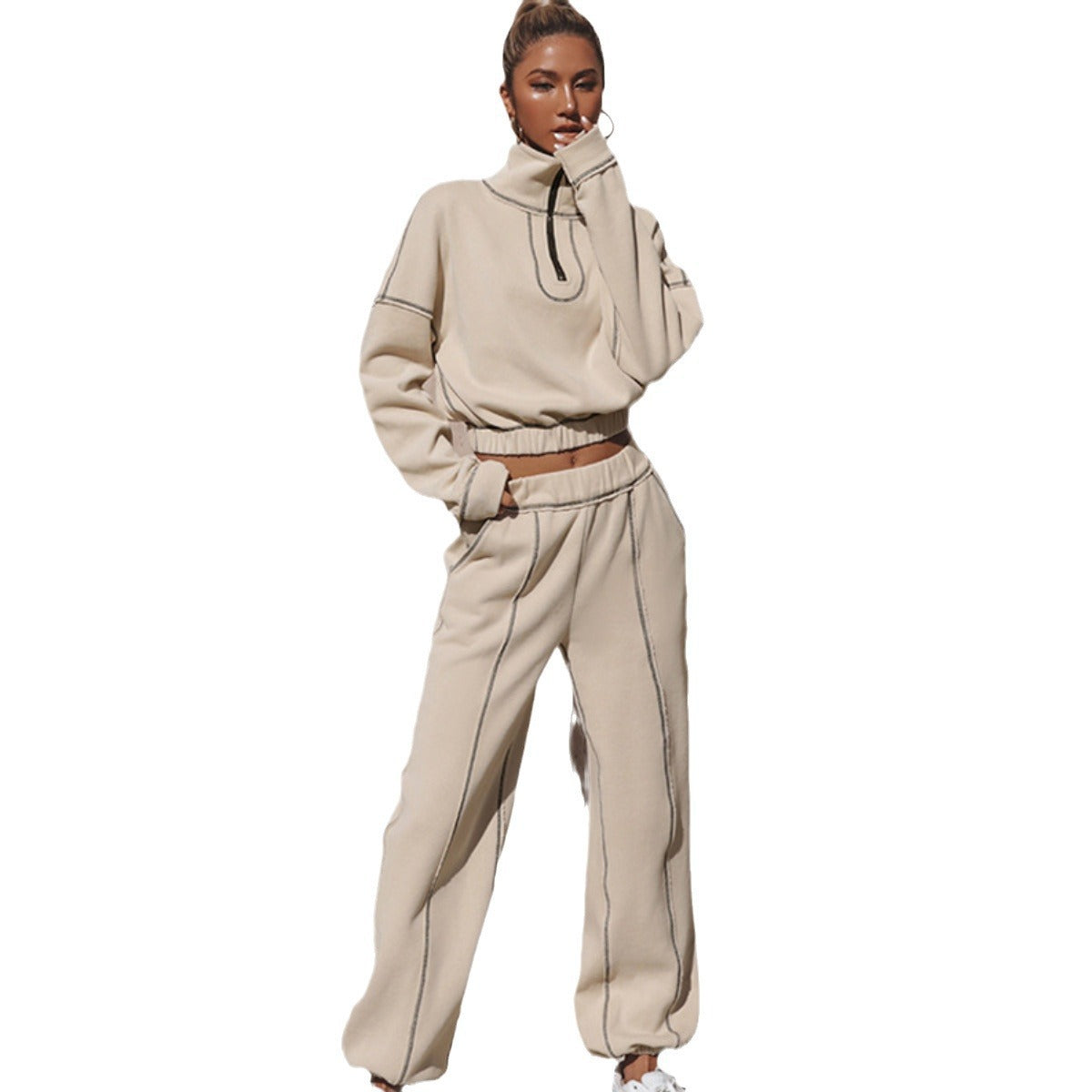 Pull en tricot court décontracté pour femmes avec col montant Chic und Stil