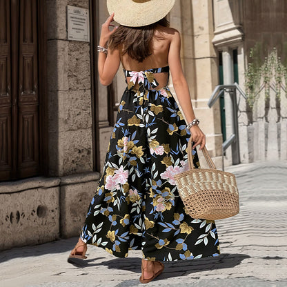 Robe maxi à imprimé floral pour femmes avec fente haute et bretelles spaghetti réglables Chic und Stil