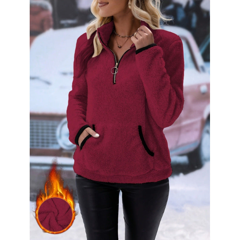 Pull en teddy doux pour femmes au look décontracté avec demi-fermeture éclair Chic und Stil