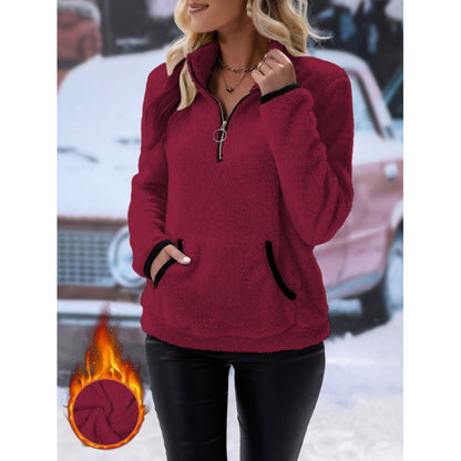 Pull en teddy doux pour femmes au look décontracté avec demi-fermeture éclair Chic und Stil