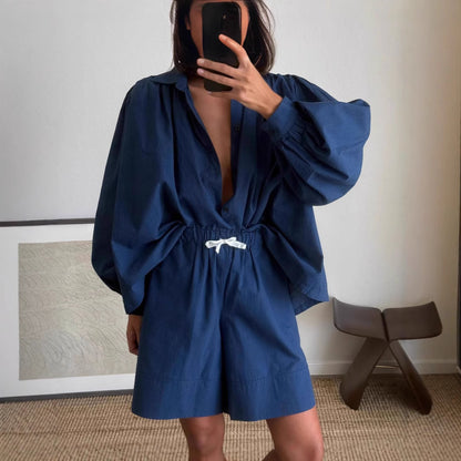 Woman casual outfit combined with loose blouse and shorts Chic and Style