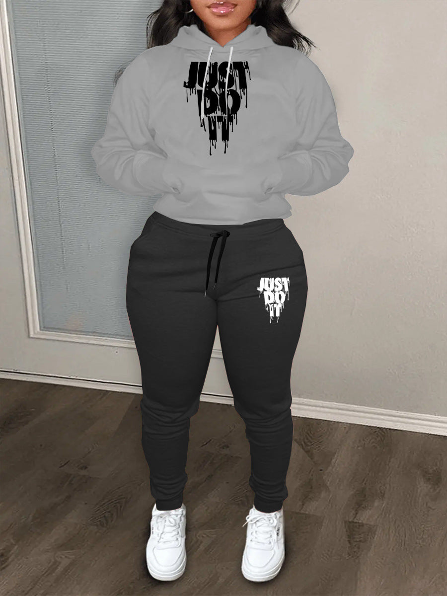 Women's hoodie set and jogger pants with modern graphic print Chic and Style