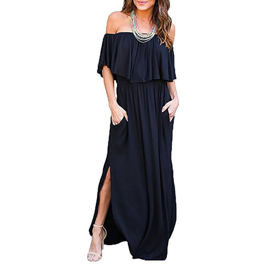 Robe maxi pour femmes avec un design sans épaules et un détail volanté Chic und Stil