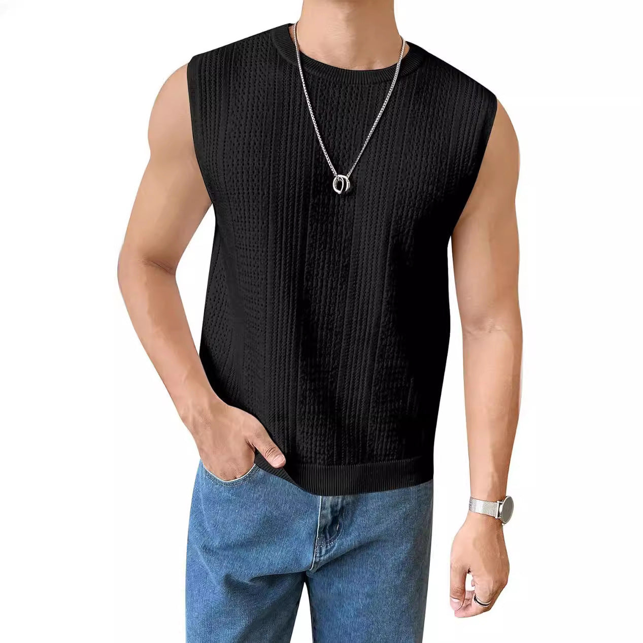 Homme pull tricoté avec structure aérée à motif perforé Chic und Stil