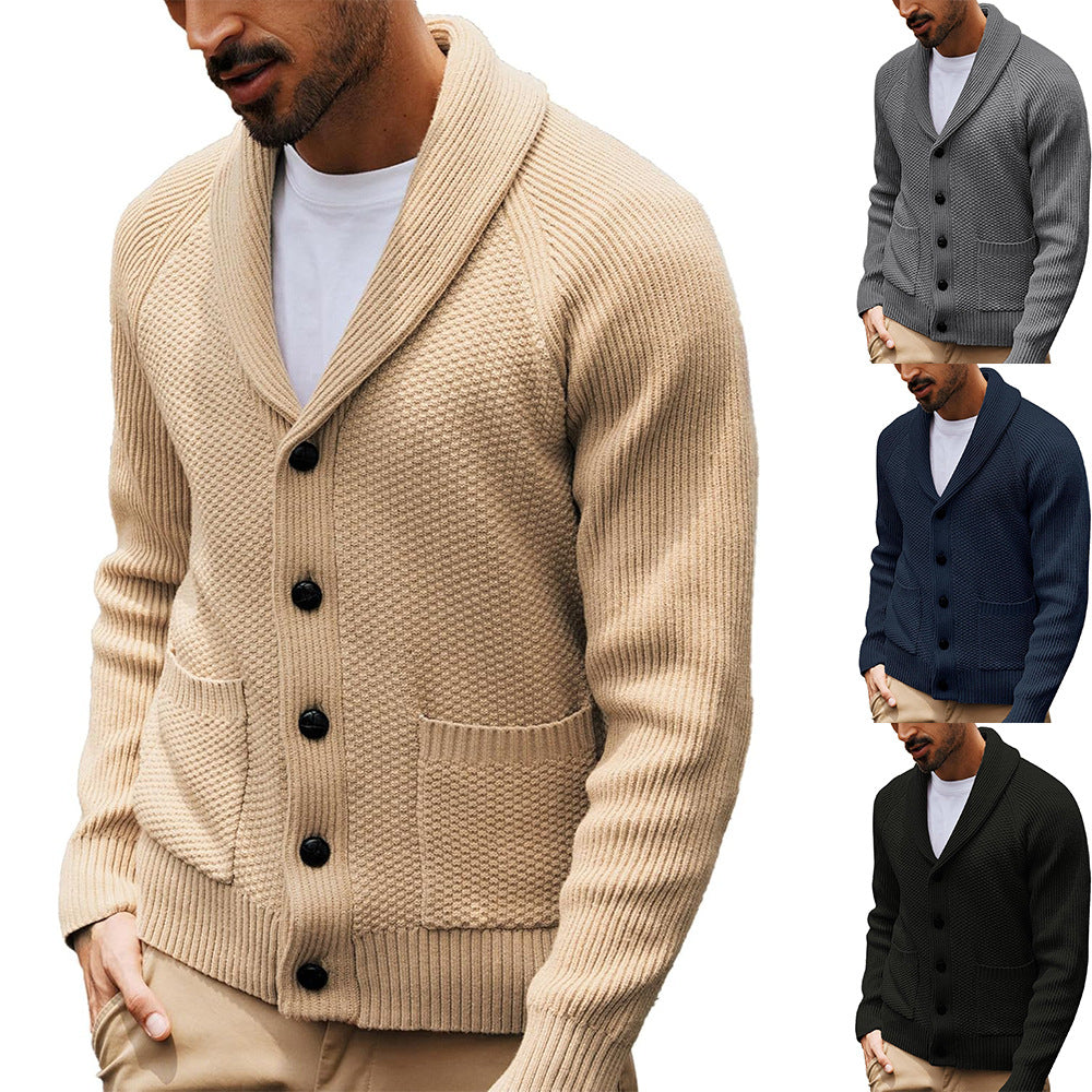 Men's knit jacket with textured design and practical shawl collar Chic and Style