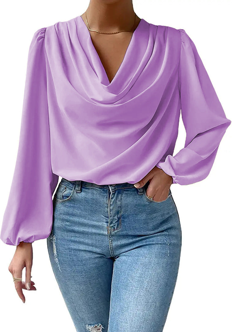 Chemisier élégant pour femmes avec décolleté en V profond et manches bouffantes décontractées Chic und Stil
