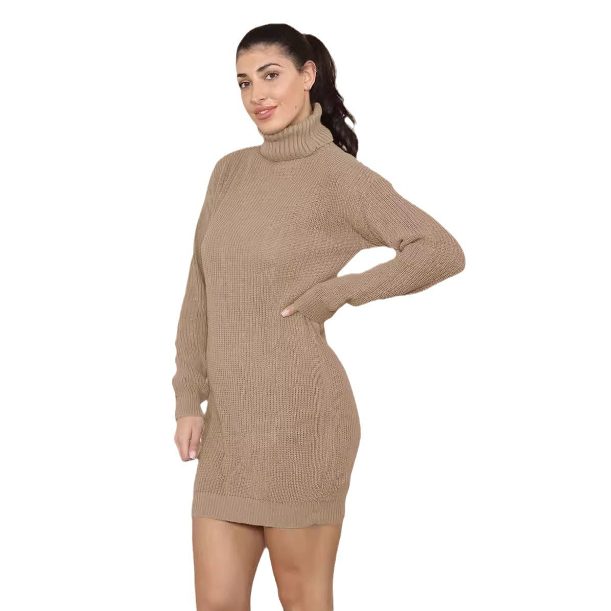 Robe en tricot pour femmes avec col montant et motif en mailles structuré Chic und Stil