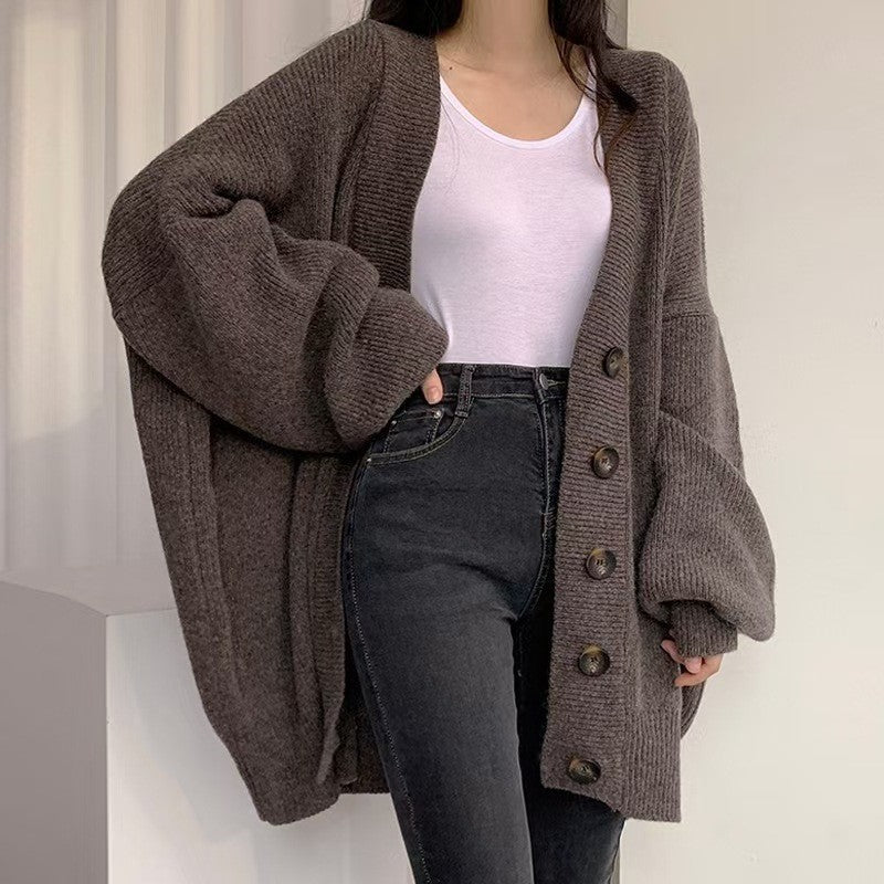 Cardigan en tricot oversize décontracté pour femmes avec grands boutons Chic und Stil