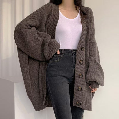 Cardigan en tricot oversize décontracté pour femmes avec grands boutons Chic und Stil