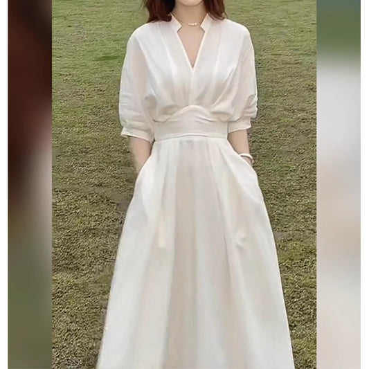 Robe midi évasée fluide pour femme avec manches bouffantes Chic und Stil