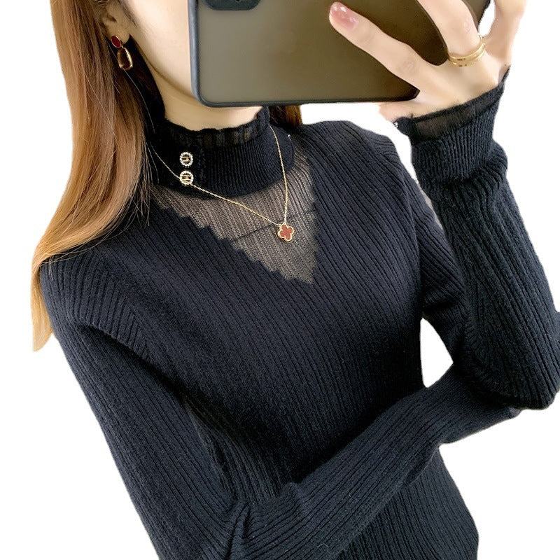 Pull en maille élégant pour femmes avec des insertions transparentes et des détails de boutons Chic und Stil