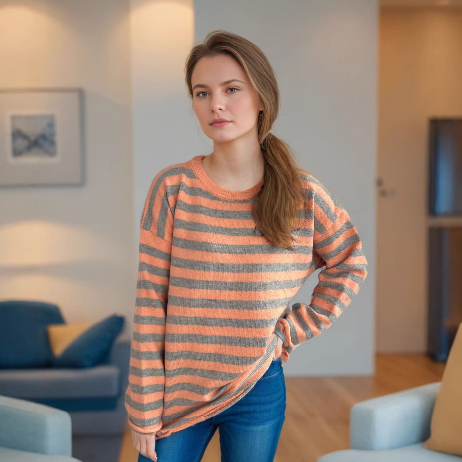 Pull over-size décontracté pour femmes avec de larges rayures Chic und Stil