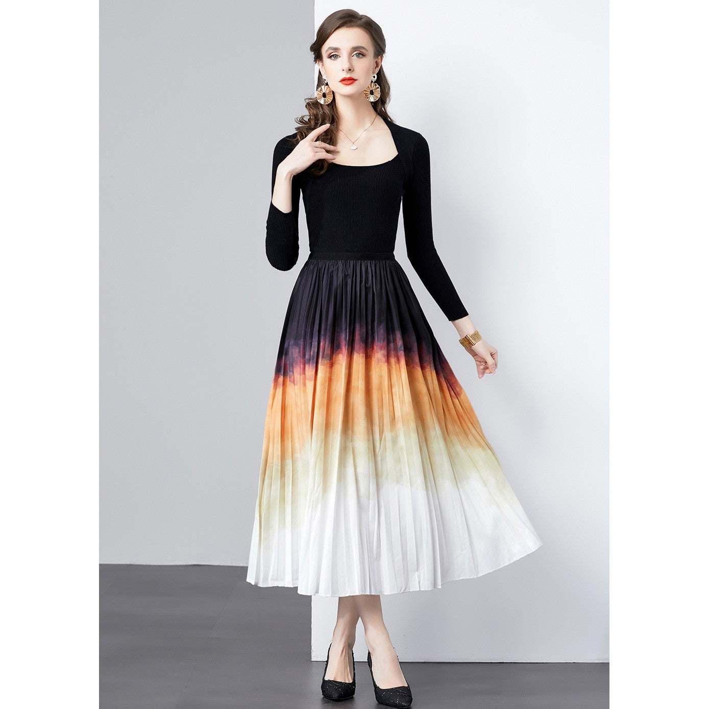 Dames Élégante Robe Midi Brodée Chic und Stil