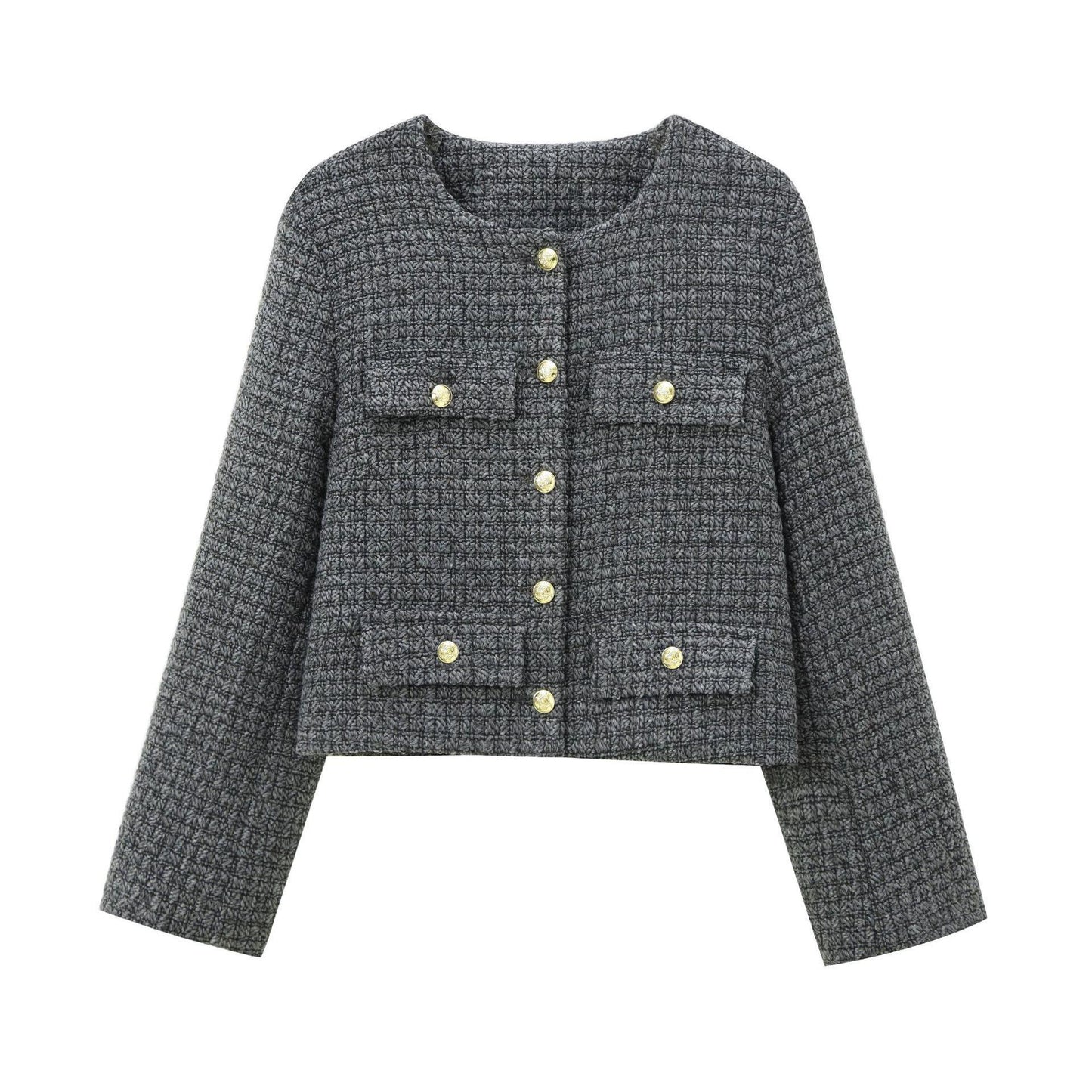 Elegant blazer jacket for women in structured tweed with decorative button details Chic und Stil