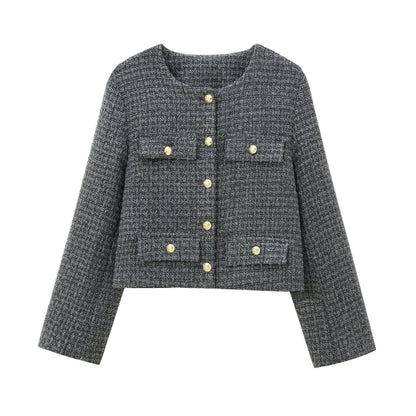 Elegant blazer jacket for women in structured tweed with decorative button details Chic und Stil