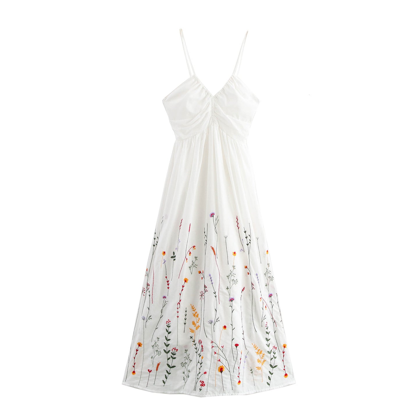 Robe à bretelles spaghetti pour femmes avec broderies florales Chic und Stil