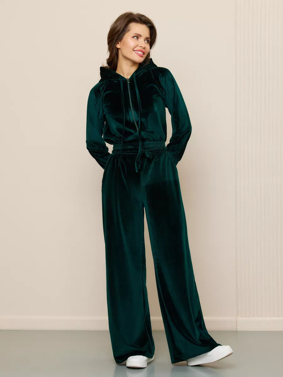 Dames Ensemble de loungewear en velours luxueux avec capuche et taille élastique Chic und Stil