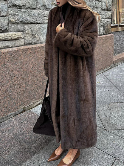 Dames élégant et moelleux long manteau en fausse fourrure Chic und Stil