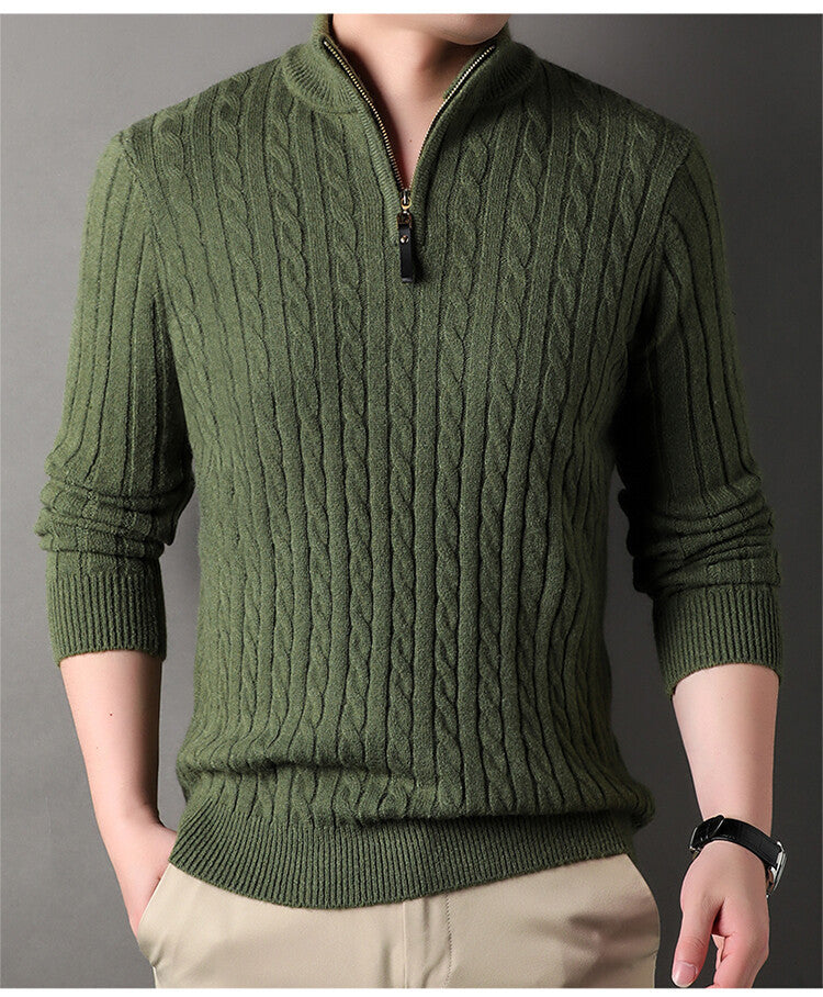 Pull homme avec zip et motif en relief en torsades Chic und Stil