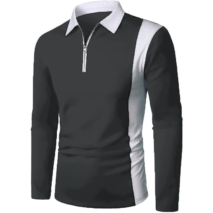 Men's Long Sleeve Polo with Modern Zipper and Contrasting Inserts Chic and Style