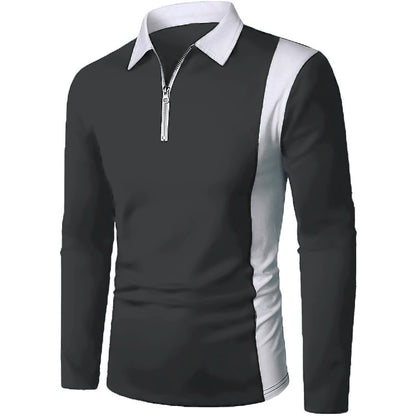 Men's Long Sleeve Polo with Modern Zipper and Contrasting Inserts Chic and Style