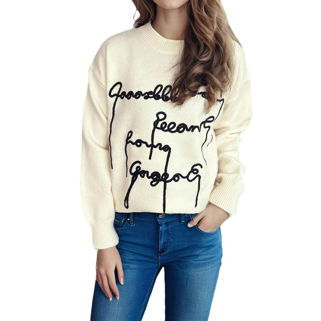 Pull décontracté pour femmes avec inscription créative Chic und Stil