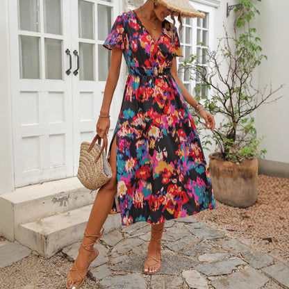 Robe maxi pour femmes avec design à enrouler et motif floral Chic und Stil