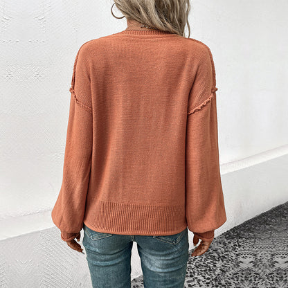 Pull femme décontracté avec décolleté en V et manches bouffantes Chic und Stil