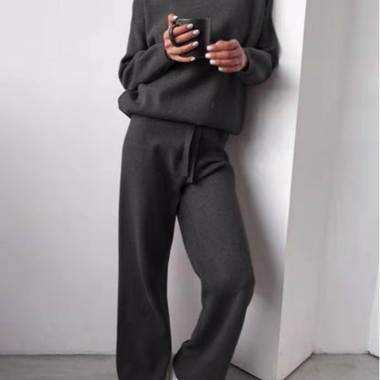 Cozy knit lounge set for women with wide pants and elegant round neck Chic and Style